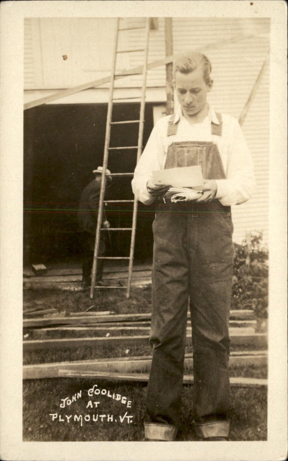Plymouth VT John Coolidge Denim Overalls c1920s-30s Real Photo Postcard bhn