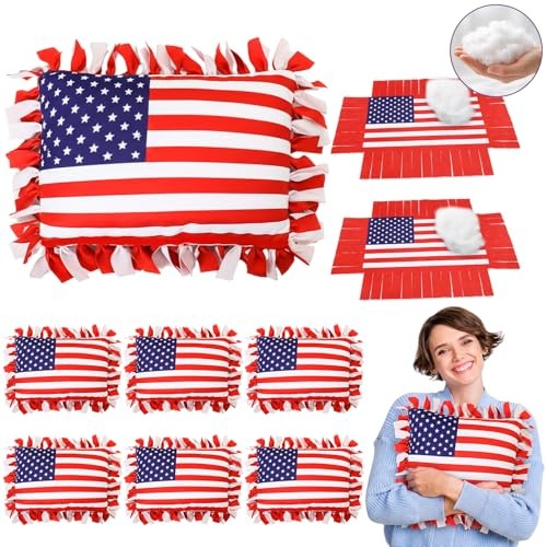 Chunful 6 Sets Independence Day USA 4th of July American Flag Fleece Tied
