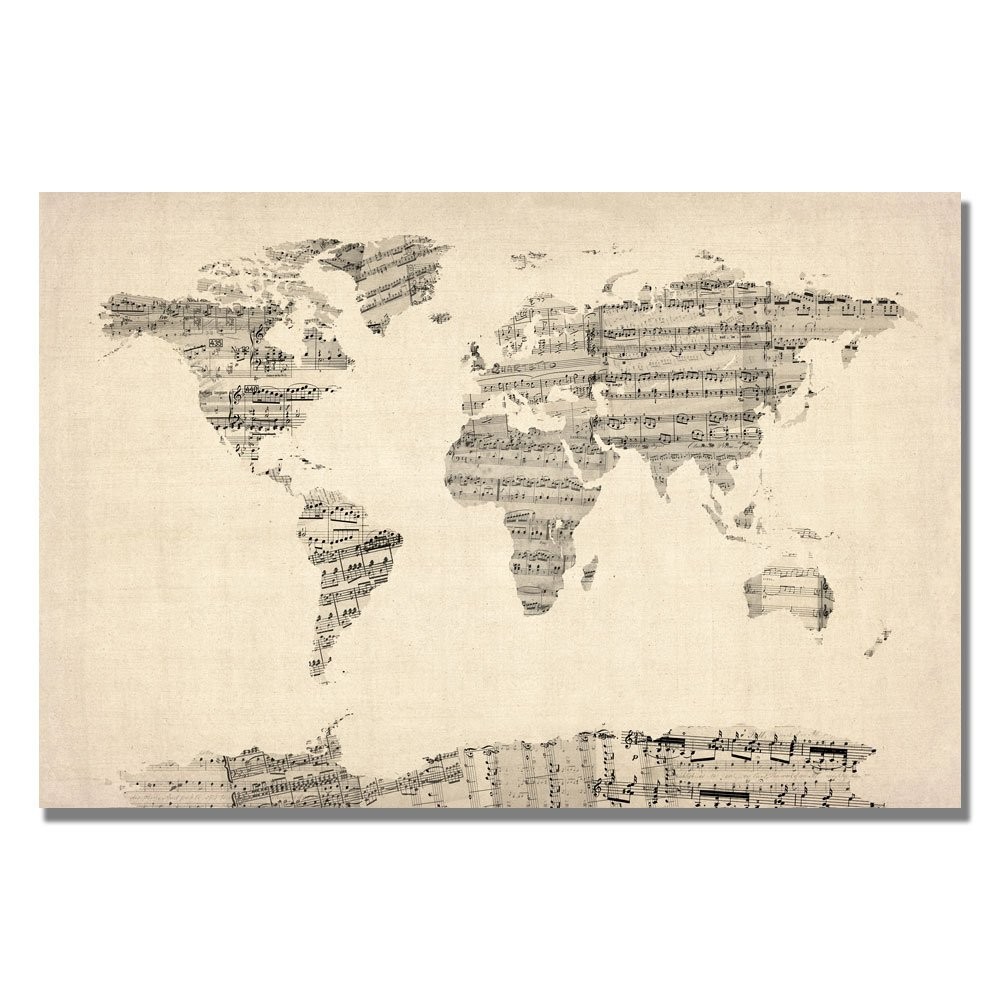 Trademark Fine Art Old Sheet Music World Map by Michael Tompsett, 18 x 24 Inch