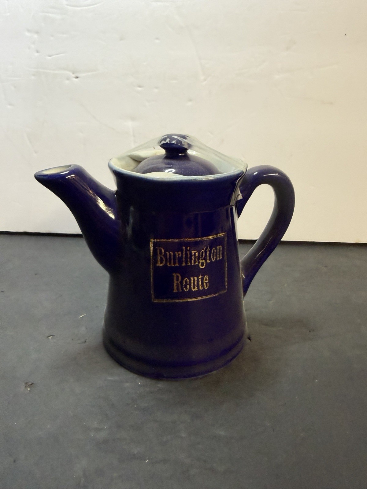 Vintage Burlington Route Coffee Teapot Cobalt Blue Hall China Private Dining Car