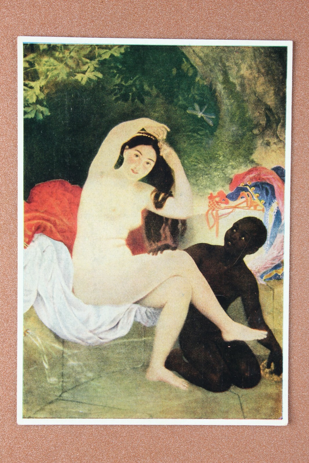 Dragonfly. Nude beauty Bathsheba. Africa Girl maid. RARE Russian postcard 1946🦋