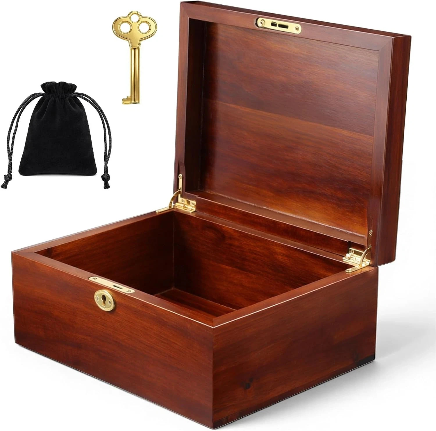 Wooden Storage Box with Hinged Lid and Locking Key Large Memory Box for Keepsake