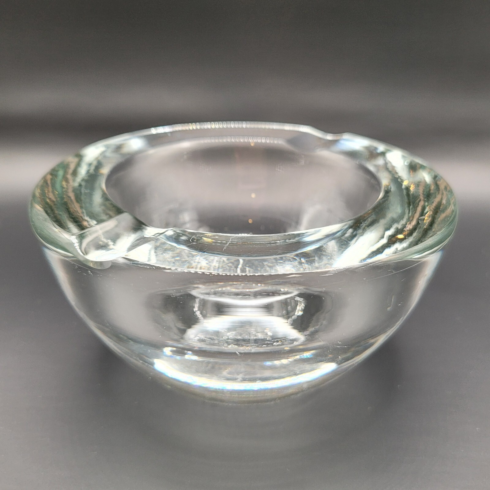 Kosta Boda Art Glass Crystal Clear Ashtray Vicke Lindstrand MCM Signed