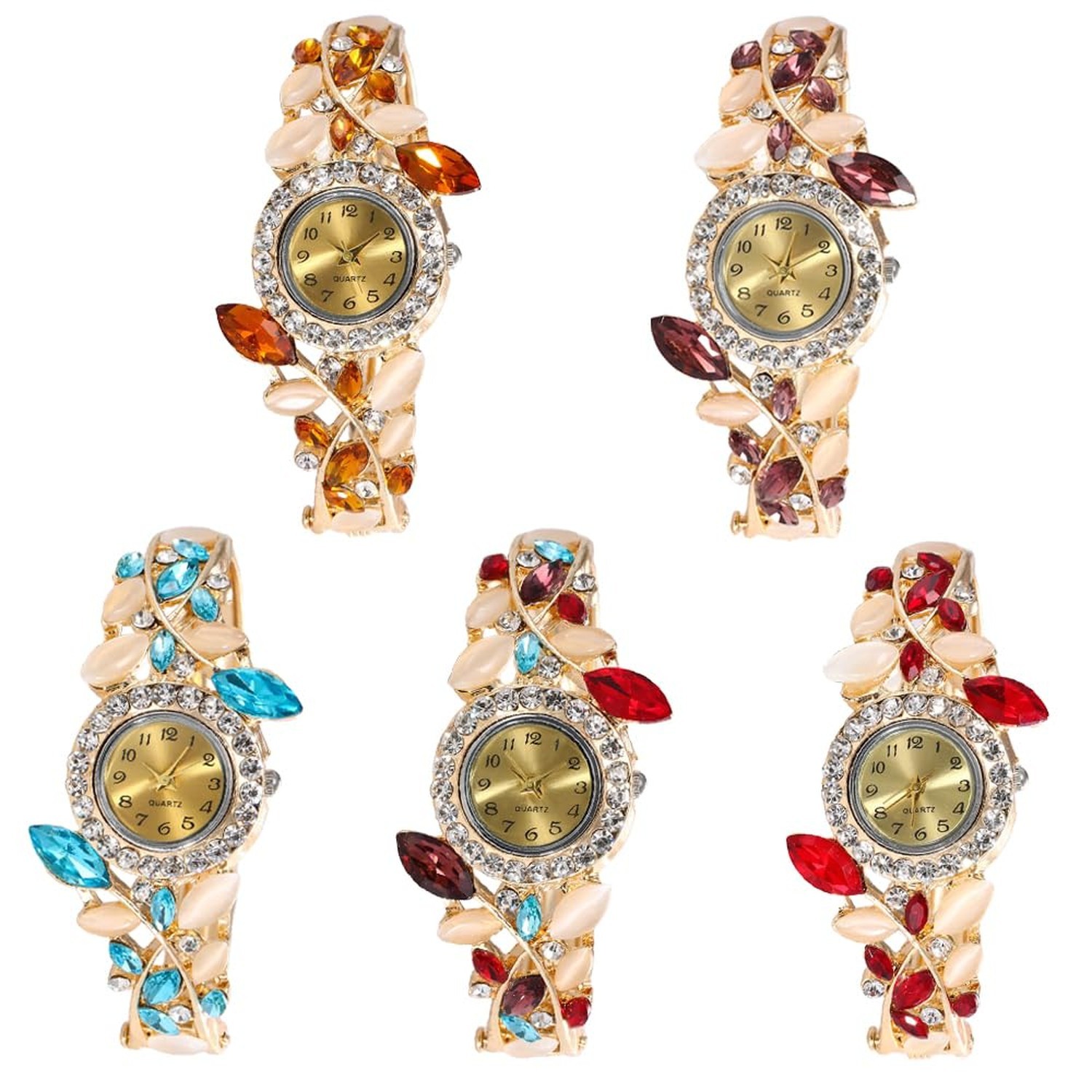 Women 5 Pack Luxury Watch Bracelet Diamond Flower Lady Retro Wholesale Wrist ...