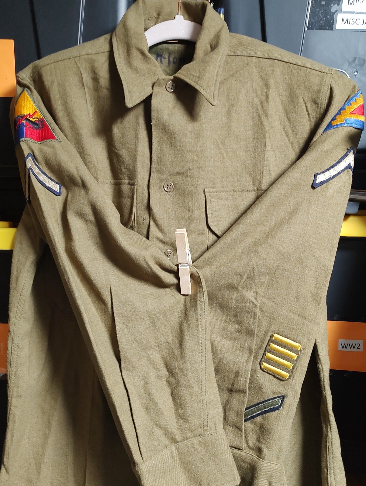 WW2 1943 7th arny tank corp private service stripes shirt small moth holes gas f