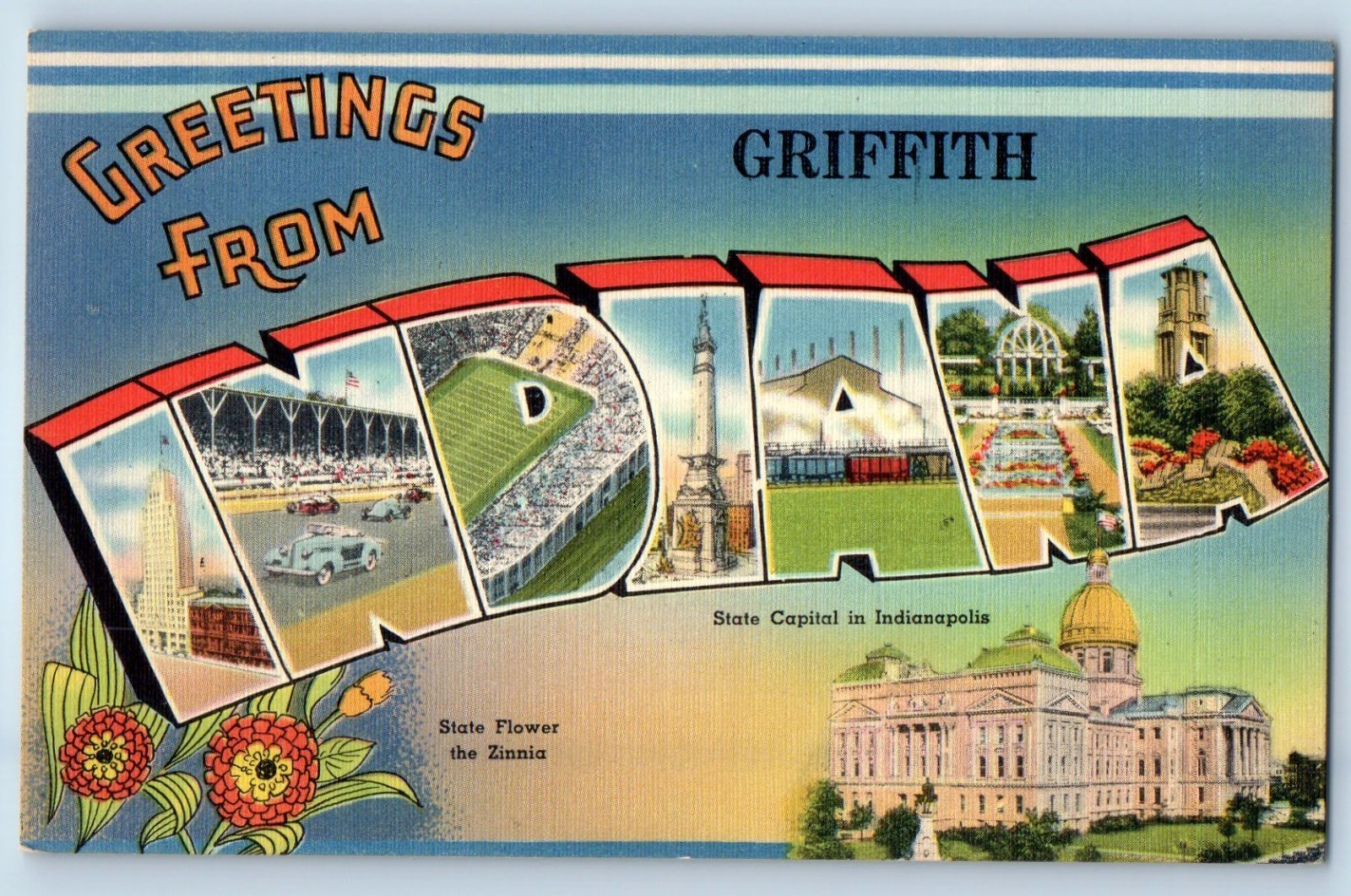 c1950's Greetings From Griffith Indiana Large Letters Posted Vintage Postcard