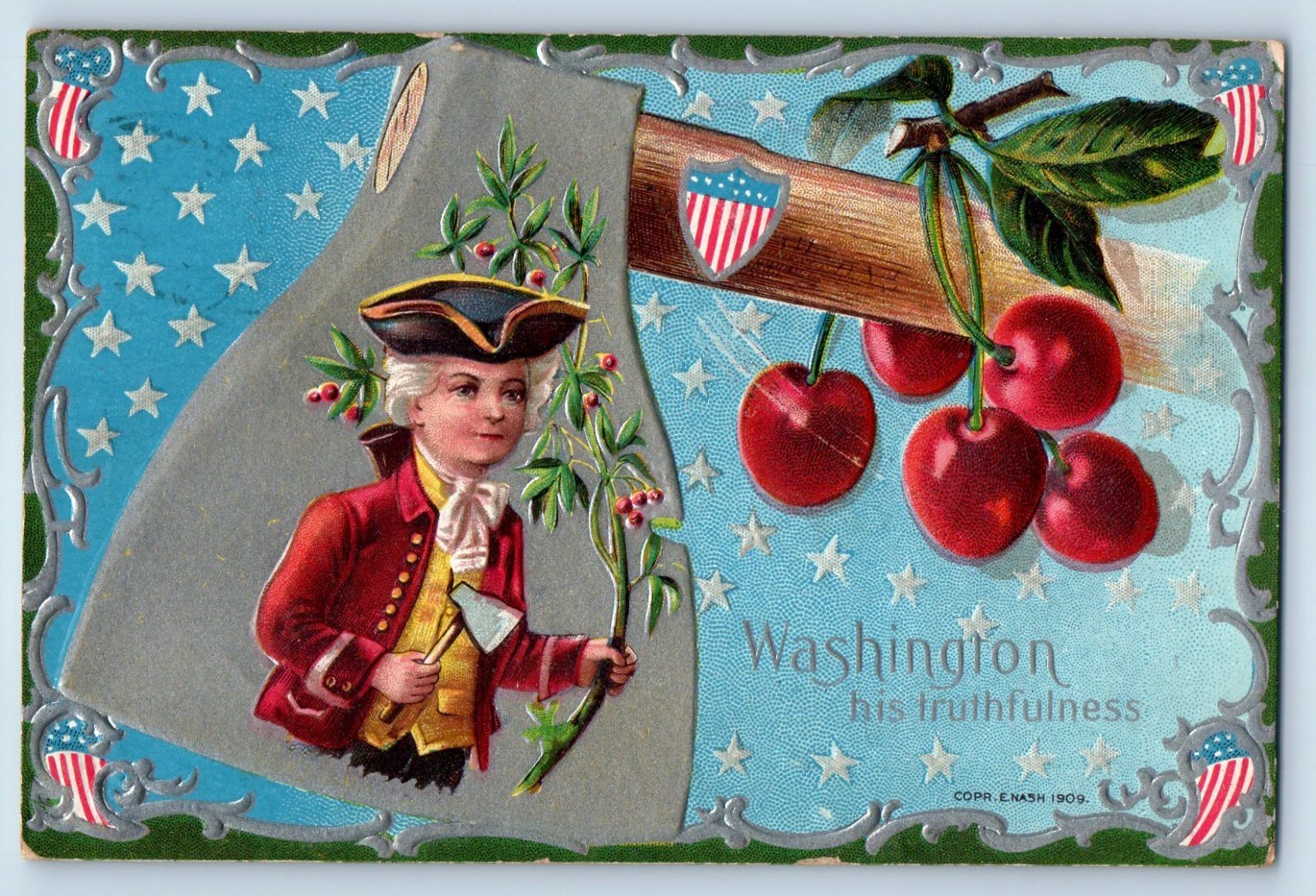 Nash Signed Postcard George Washington Hatchet Cherry Winsch Back Embossed 1910