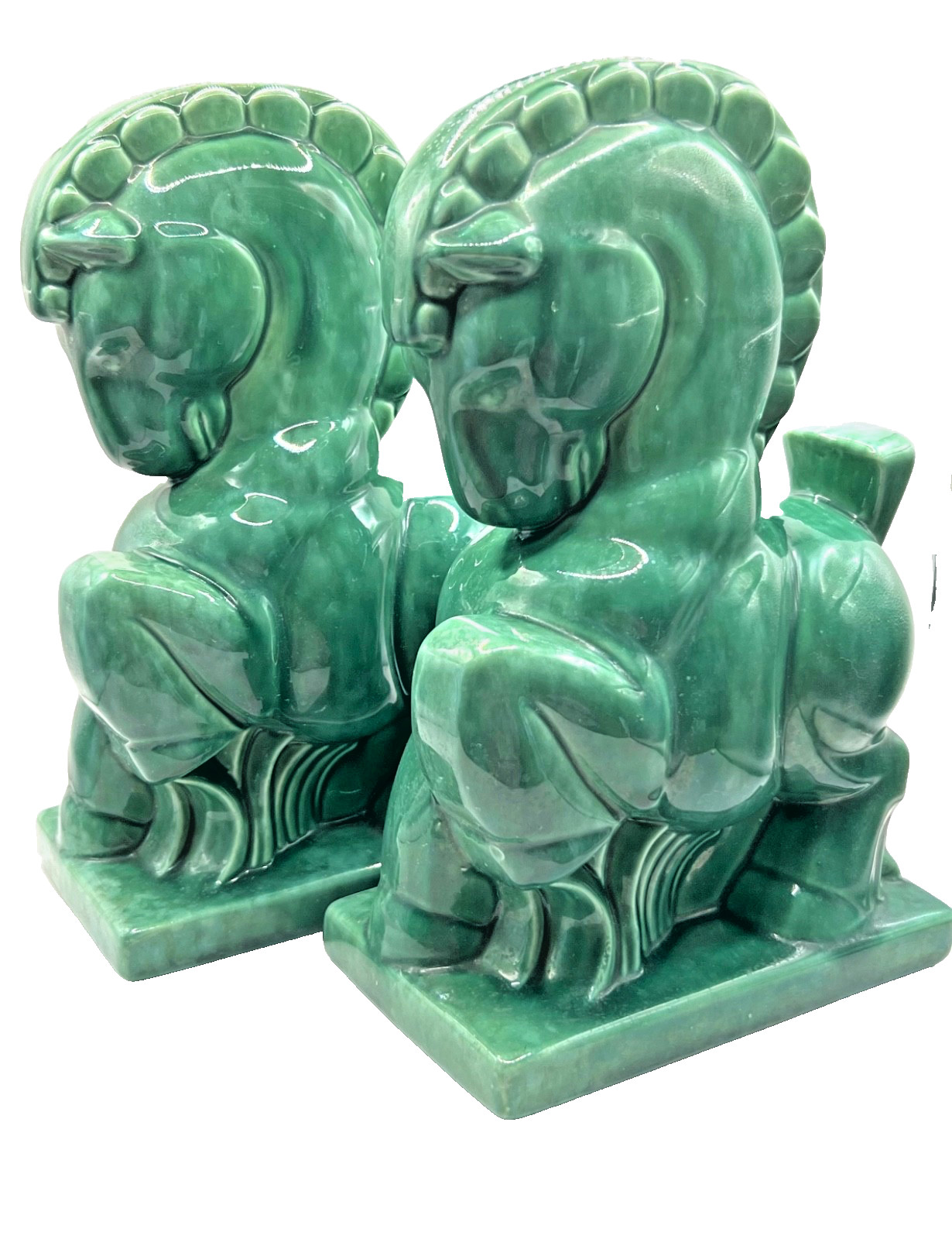 Vintage Gonder Pottery Grecian Horse Bookends Green Glaze Mid Century Mold 211 Vintage Gonder Pottery Grecian Horse Bookends Green Glaze Mid Century Mold 211