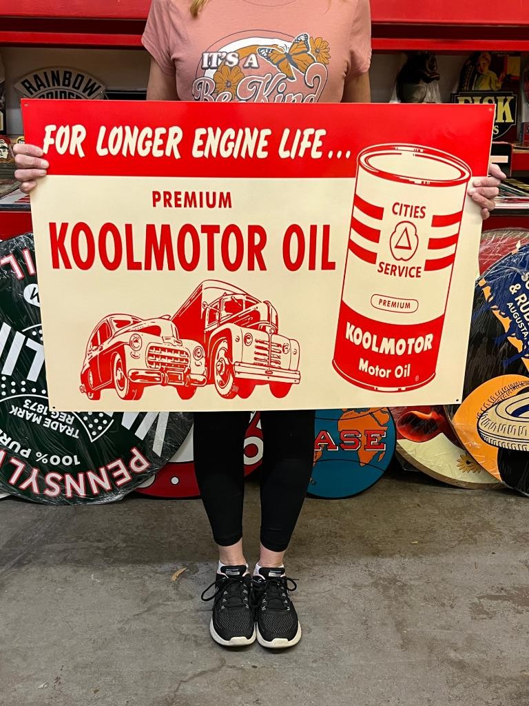 Vintage Style Metal Sign 2 Sided Koolmotor Oil NOT Porcelain 34x24 Made USA