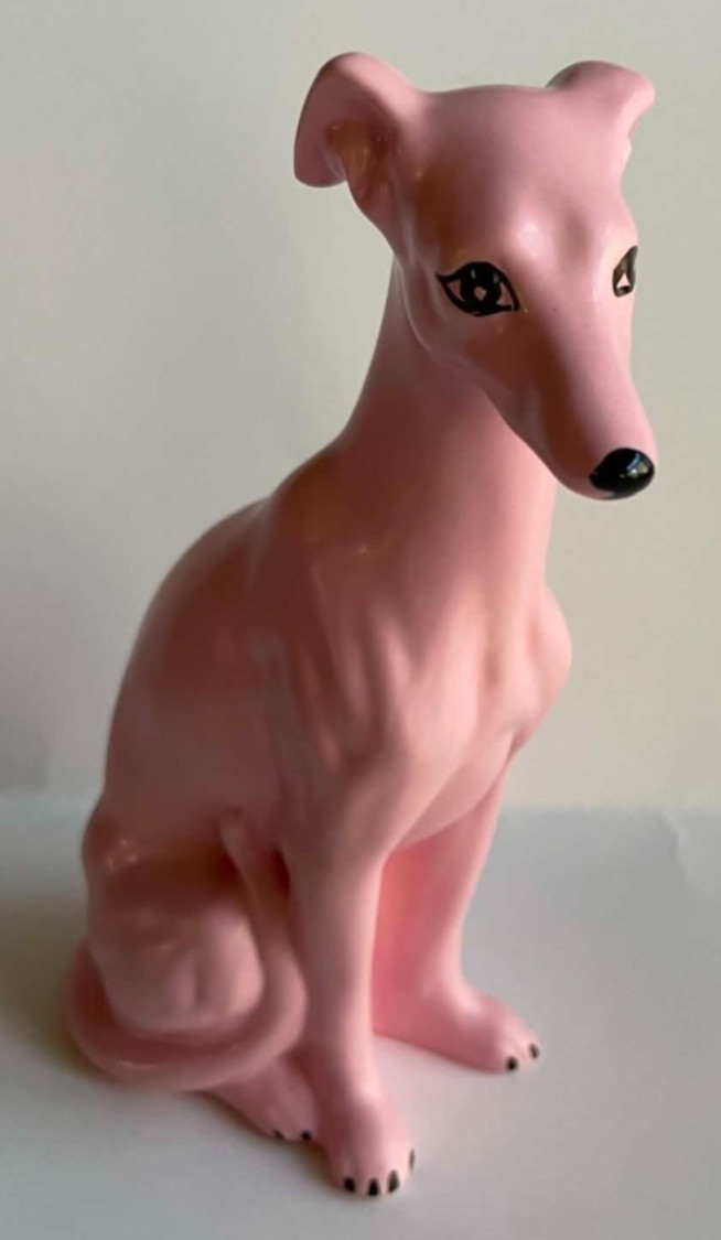 Vintage PINK Greyhound Sighthound Ceramic Dog Figurine Whippet Style 7.25\