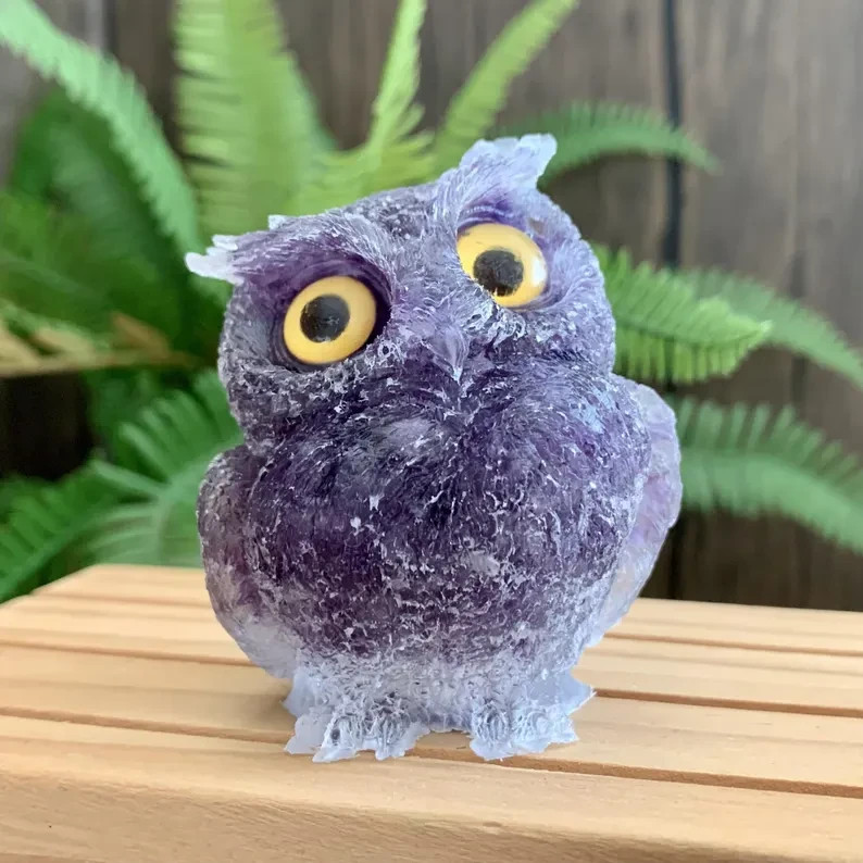 Natural Amethyst Crystal Orgone Owl Figurine Statue Carving Home Decor 2.5\