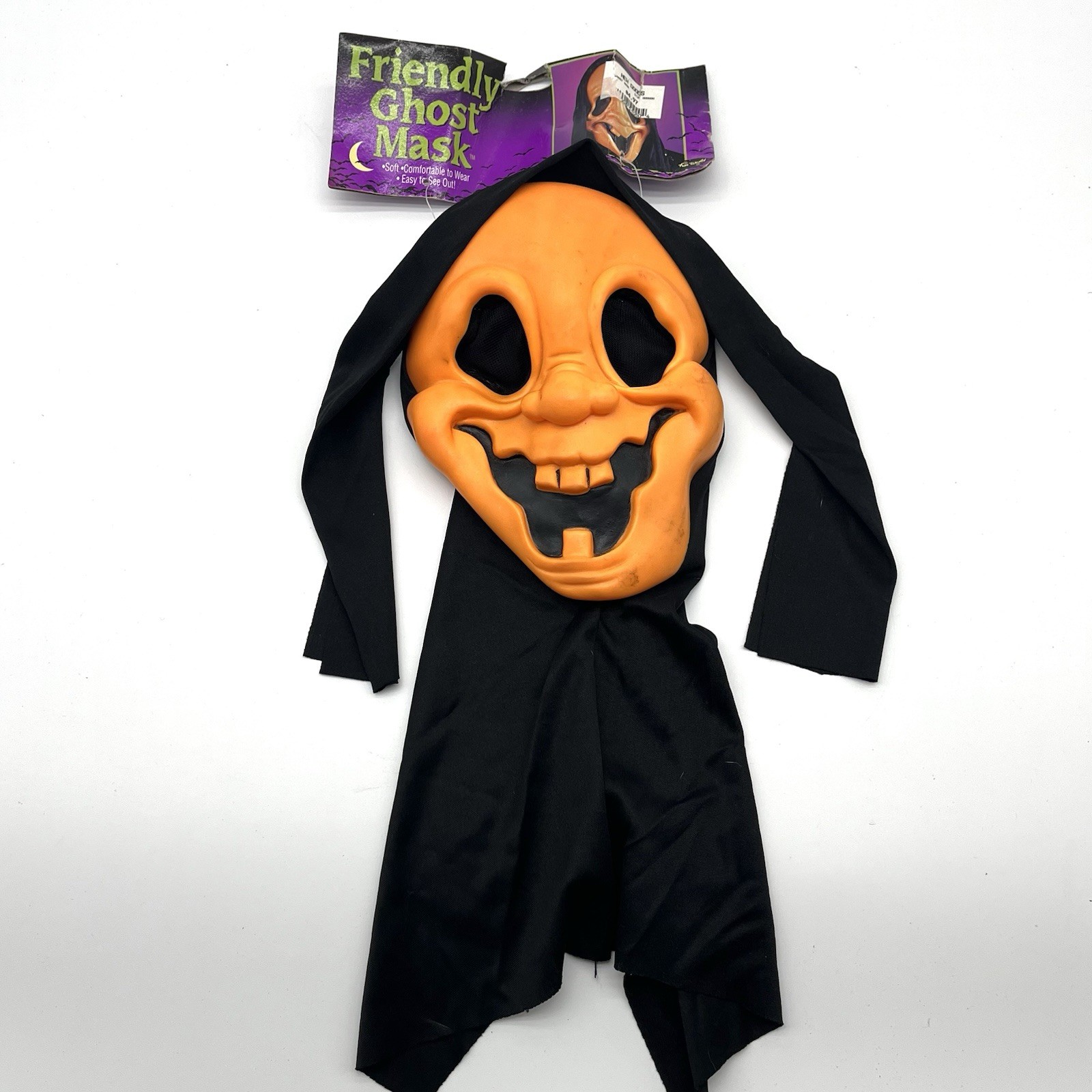 Vintage Fun World Div Scream Goofy Ghost Face Sarah Spook Mask Orange NOS RARE