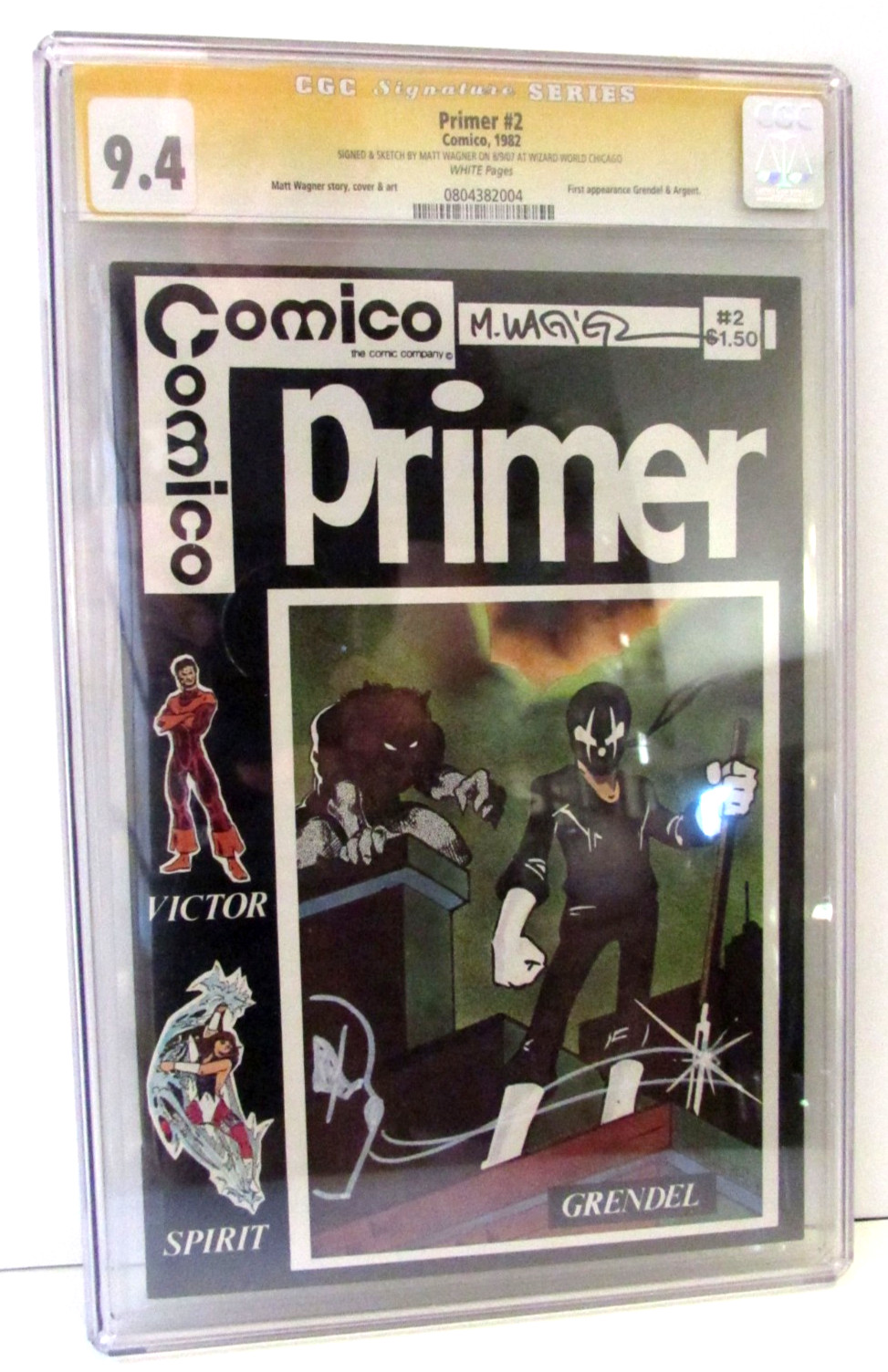 Comico Primer #2, 1st Grendel, 1982, CGC 9.4, Signed with Sketch by Matt Wagner Comico Primer #2, 1st Grendel, 1982, CGC 9.4, Signed with Sketch by Matt Wagner