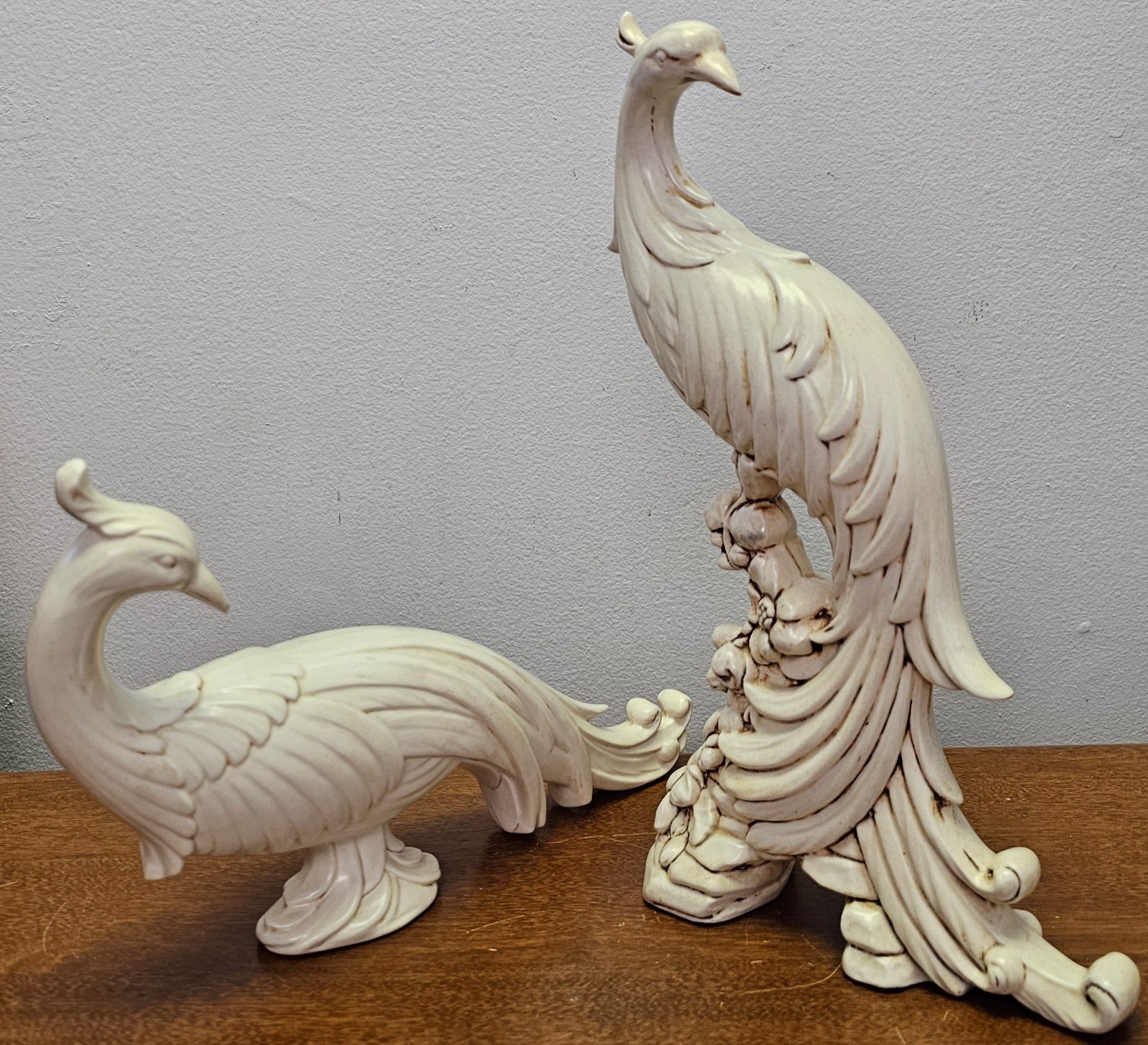 2-VIntage Ceramic Hollywood Regency Peacock/Pheasant Sculptures by Syroco