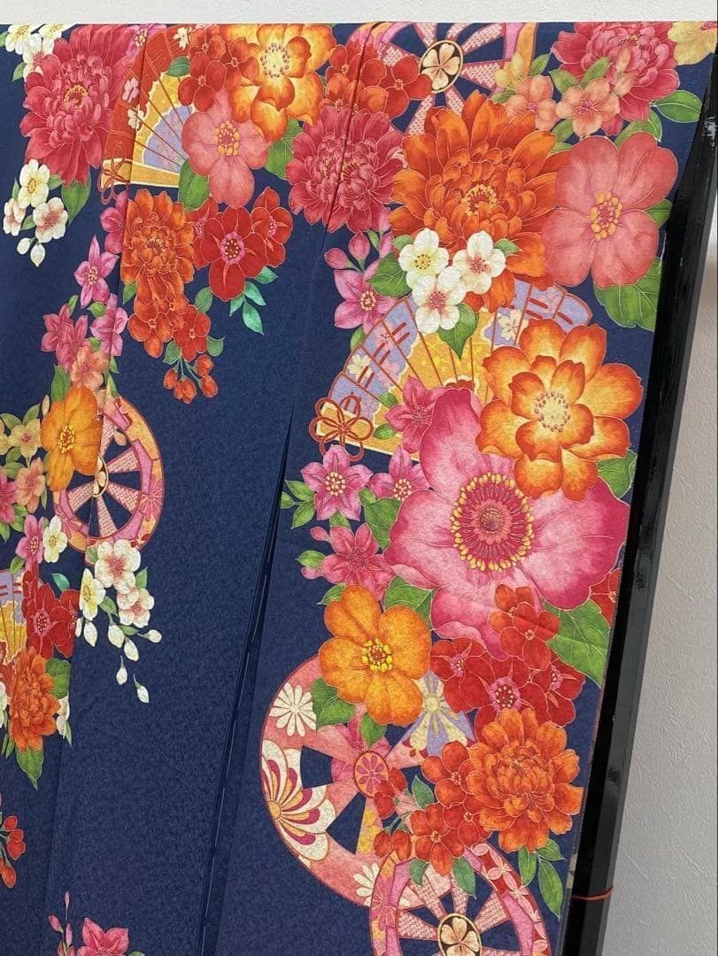 Furisode Kimono Long-sleeved temporary picture feathers, Kyo Yuzen, silver threa