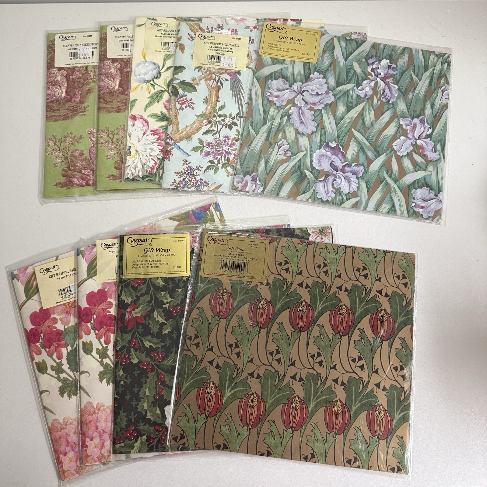 Vintage Caspari Wrapping Paper Floral Toile Chinois Iris Tulip Chintz Folded NEW