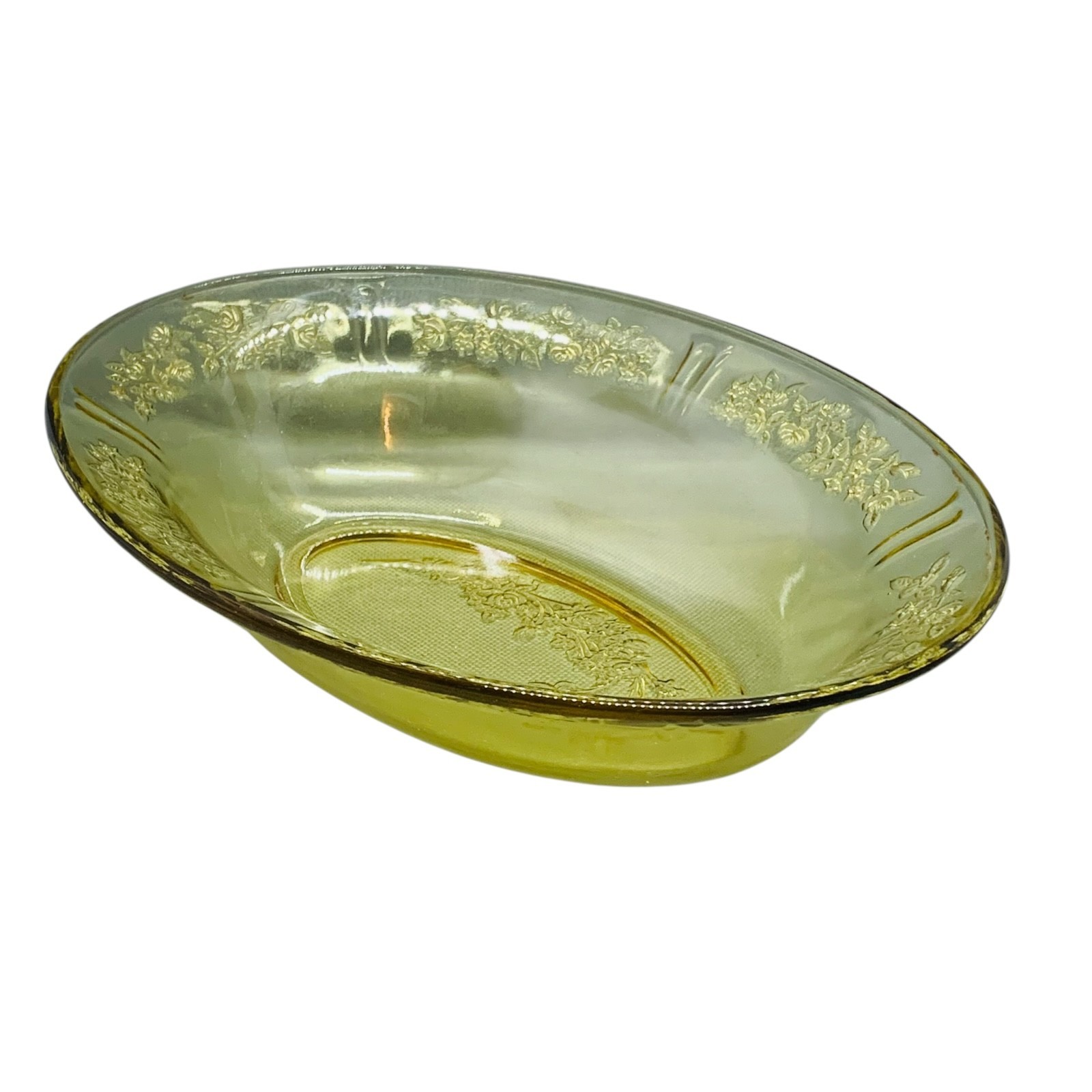 Vintage Federal Glass Sharon Amber Oval Vegetable Bowl Depression Glass Roses