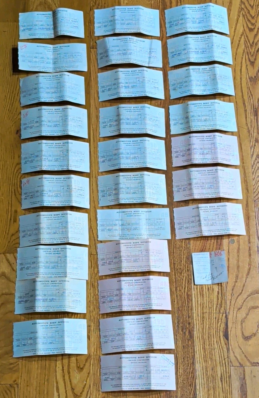 Vintage 1954 1955 Detroit Ephemera (27) Chrysler Pay Stubs Edison Bill McDowell