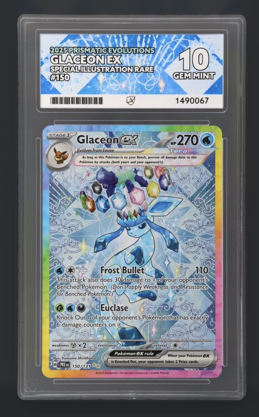 Pokémon Glaceon ex 150/131 Prismatic Evolutions SIR Holo ACE 10 GEM Perfect Subs