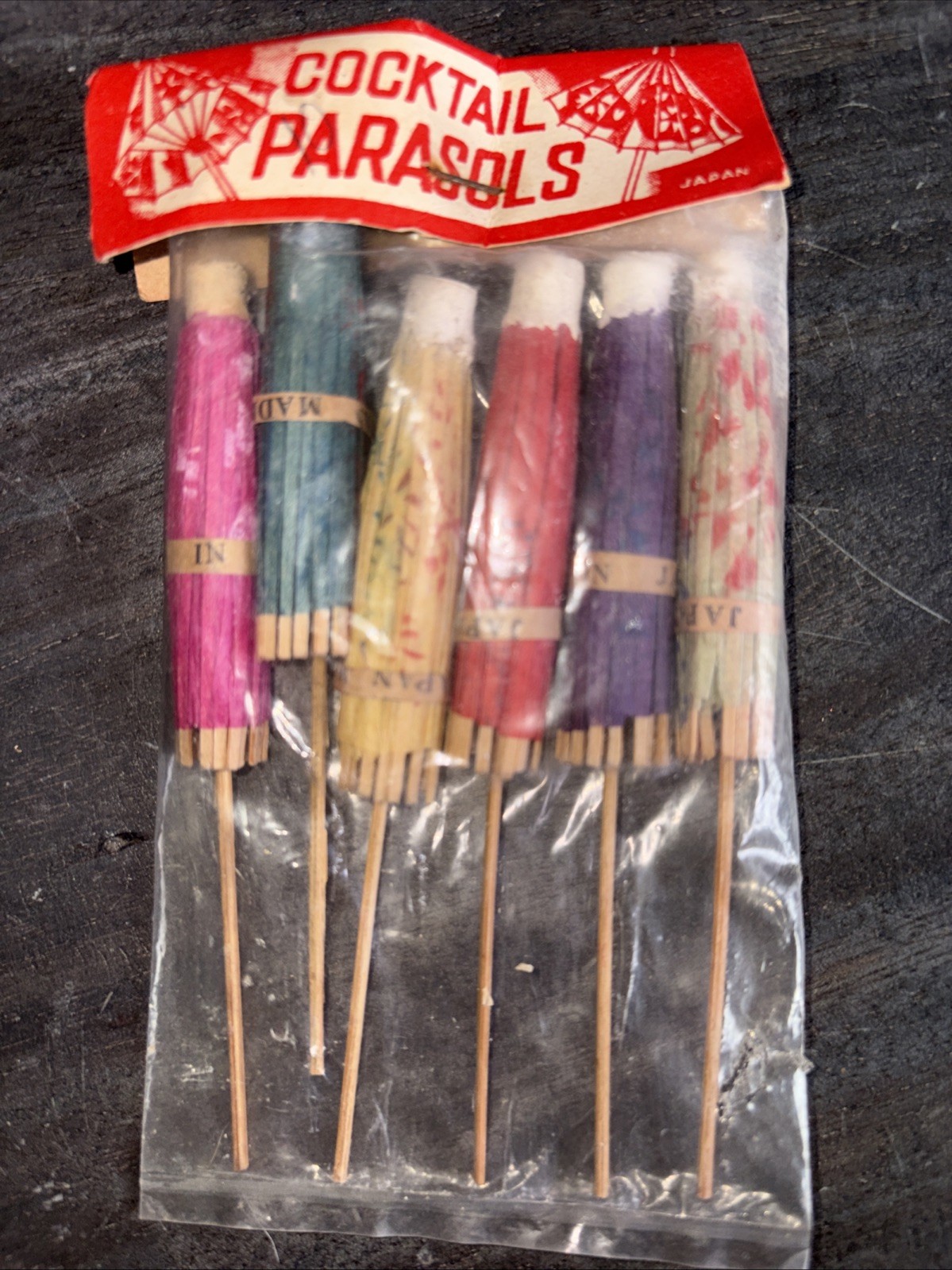 Mini Umbrella Parasol Drink Cocktail Paper Wood Bar Décor Japan Vintage 1950s