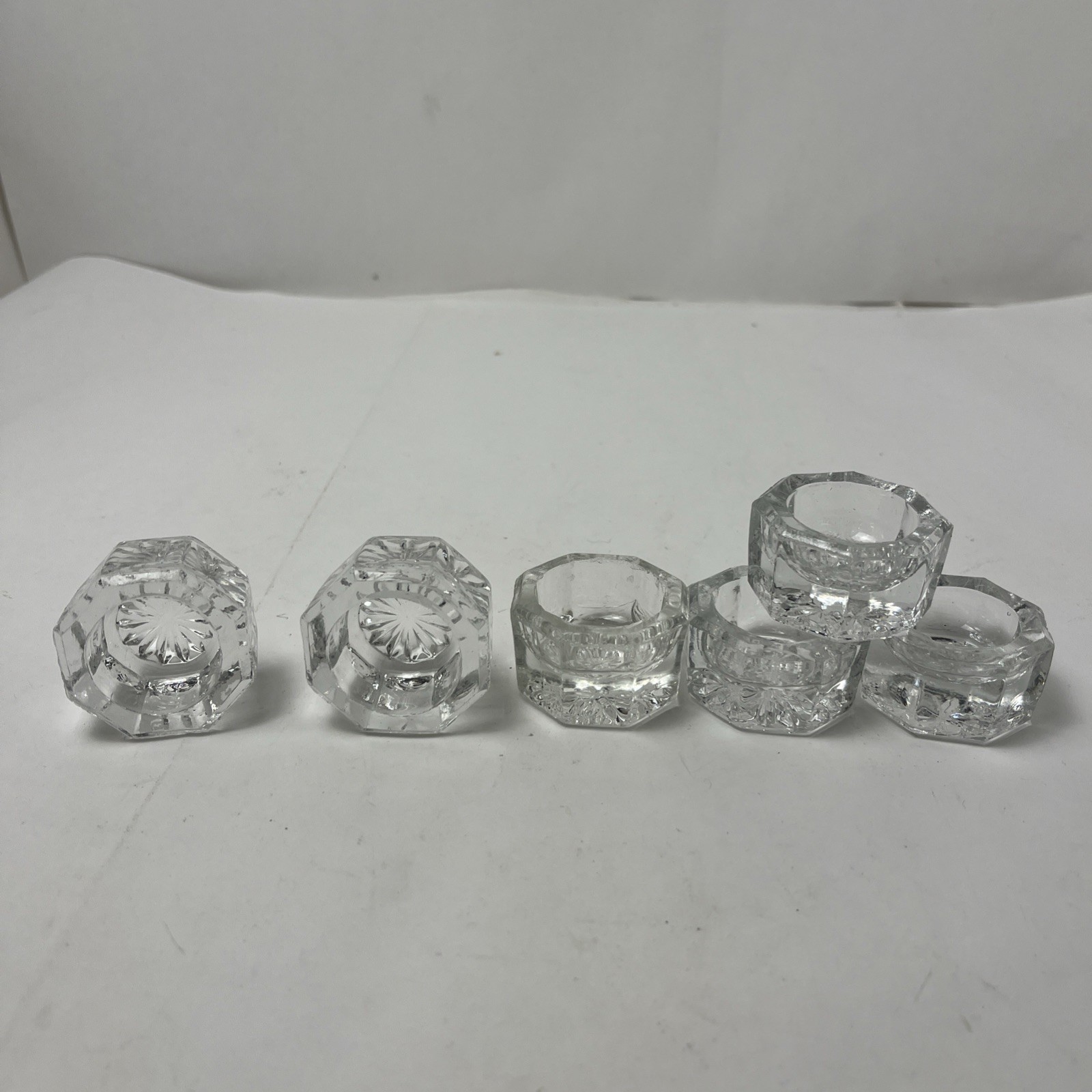 Antique Cut Glass Salt Cellars Set Of 6- Clear Salt Dips