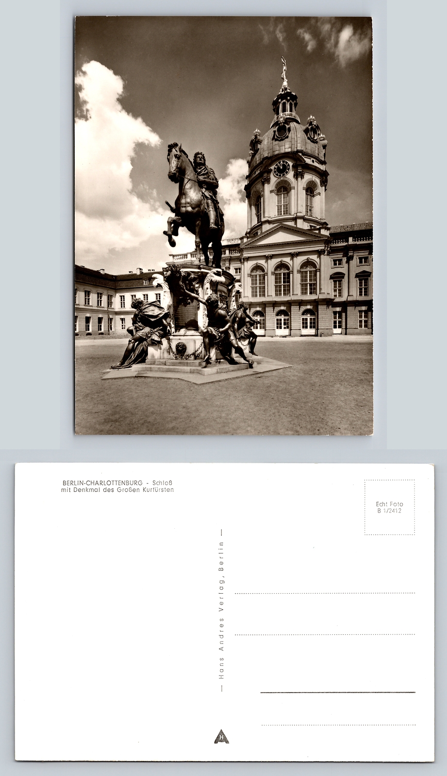 Berlin Charlottenburg Schloss Postcard with Denkmal des Großen Kurfürsten