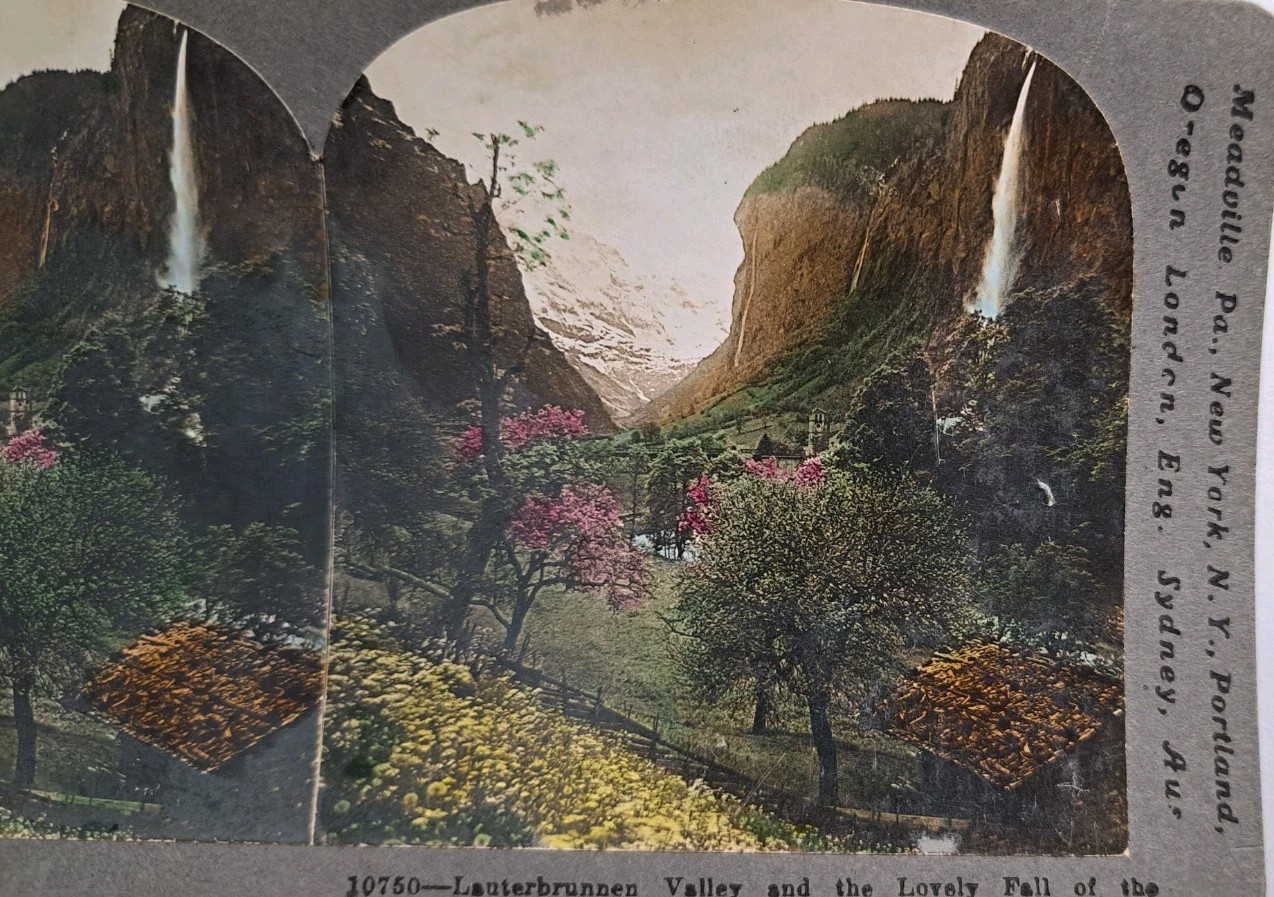 Antique Keystone Stereoview - Lauterbrunnen Valley Switzerland - Staubbach Falls