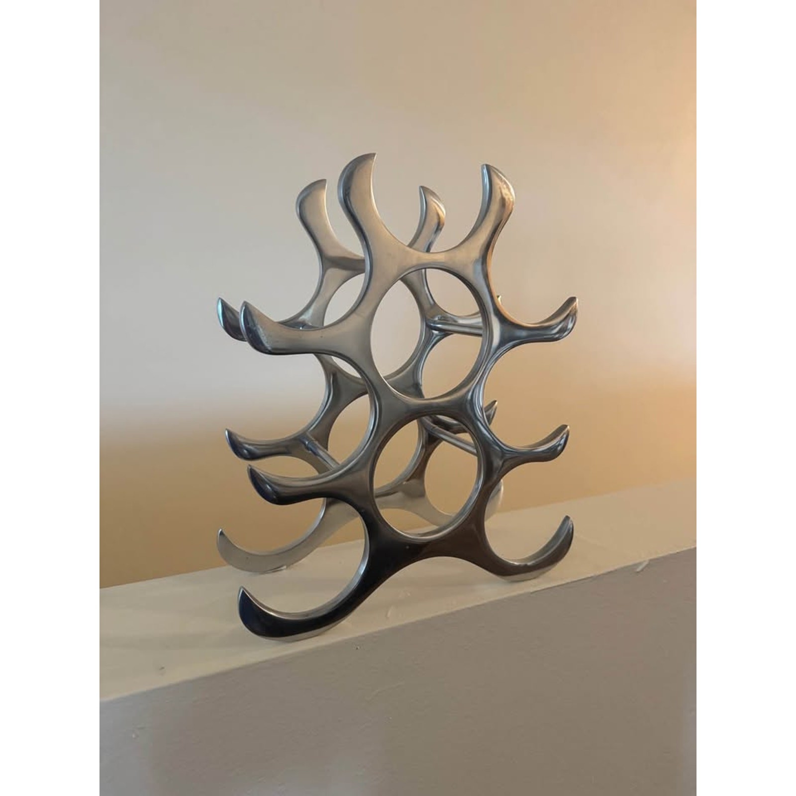 Vintage MCM Cast Aluminum Wine Bottle Holder | Sculptural Barware