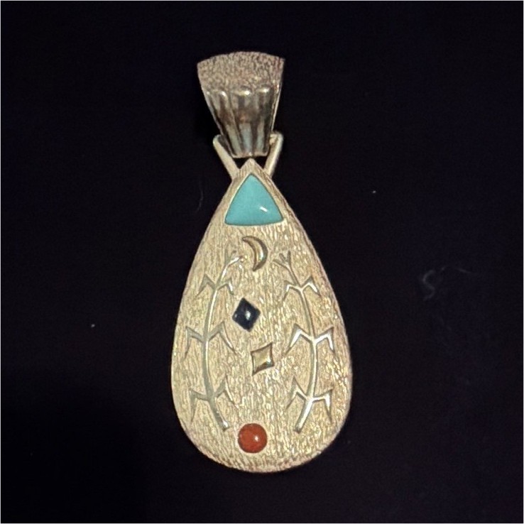 Vintage Andrew Redhorse Pendant Sterling Silver 14k Tufa Cast Native American