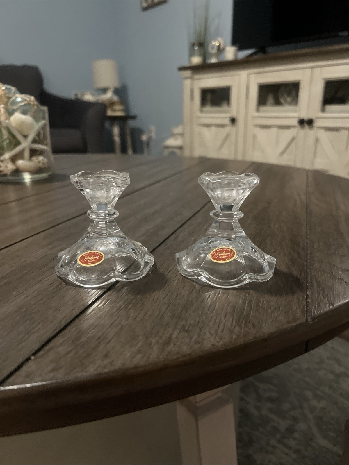 (2) Gorham Heavy Cut Crystal Candle Stick Holders