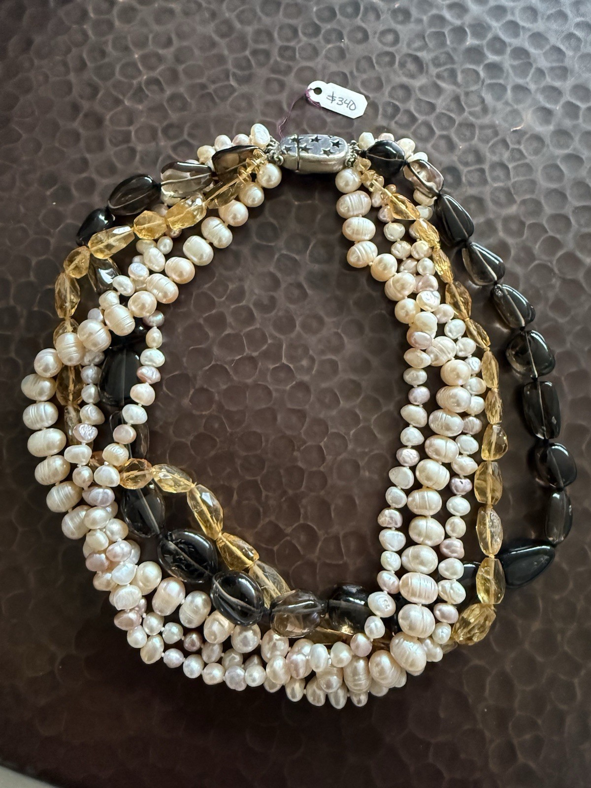 Original Citrine Stones and 5 Strand Pearls Necklace Original Citrine Stones and 5 Strand Pearls Necklace