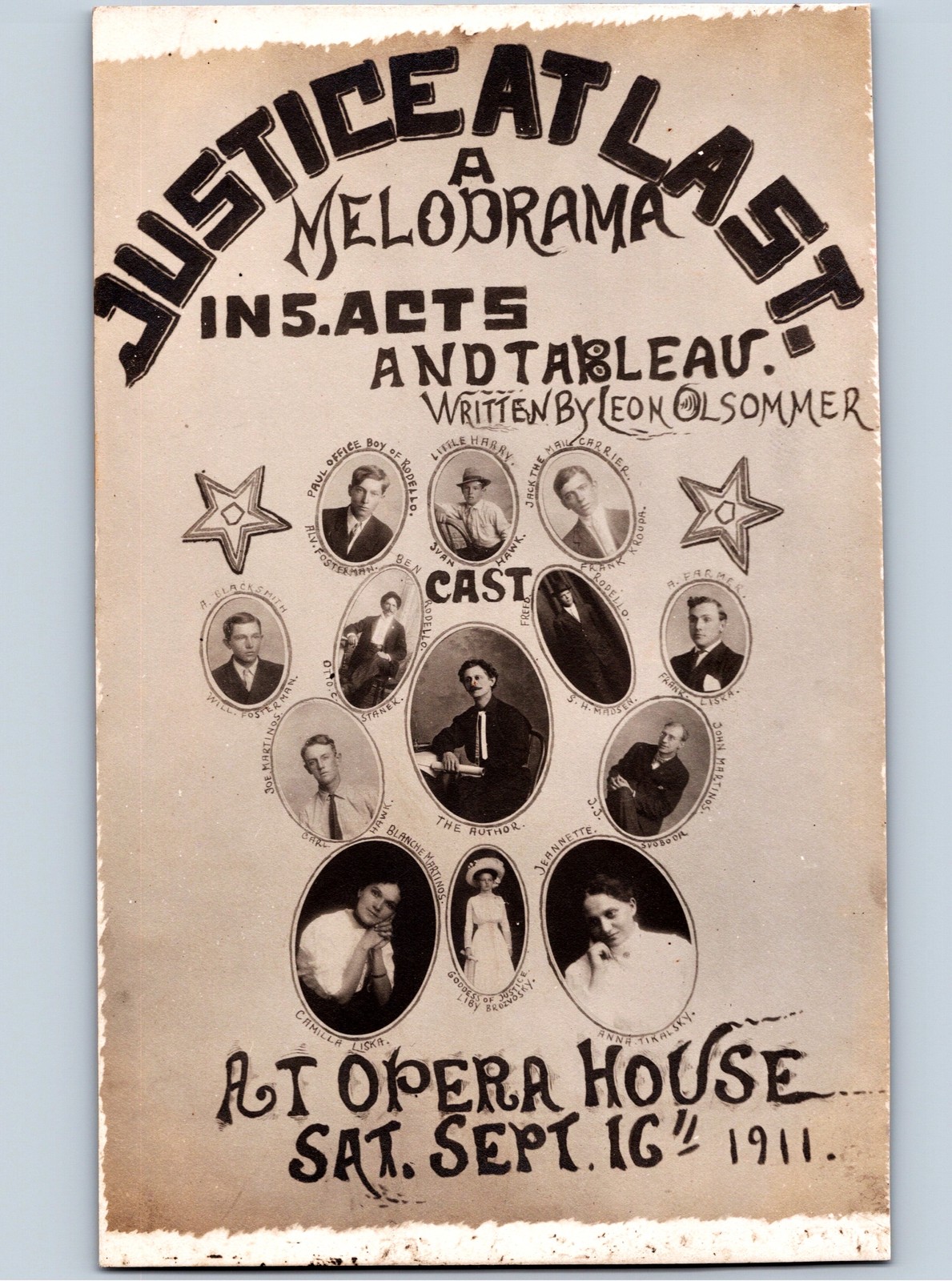 c1911 Justice At Last Melodrama Opera House Verdigre Nebraska NE RPPC Postcard
