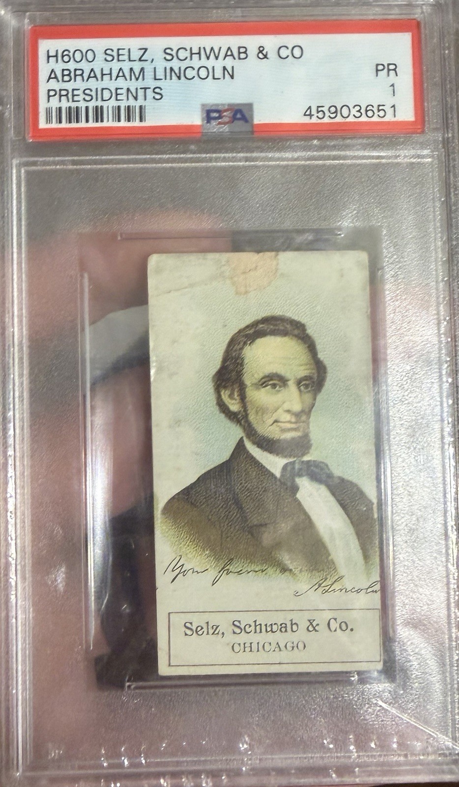 1889 H600 Selz, Schwab &Co Abraham Lincoln Presidents Poor 1