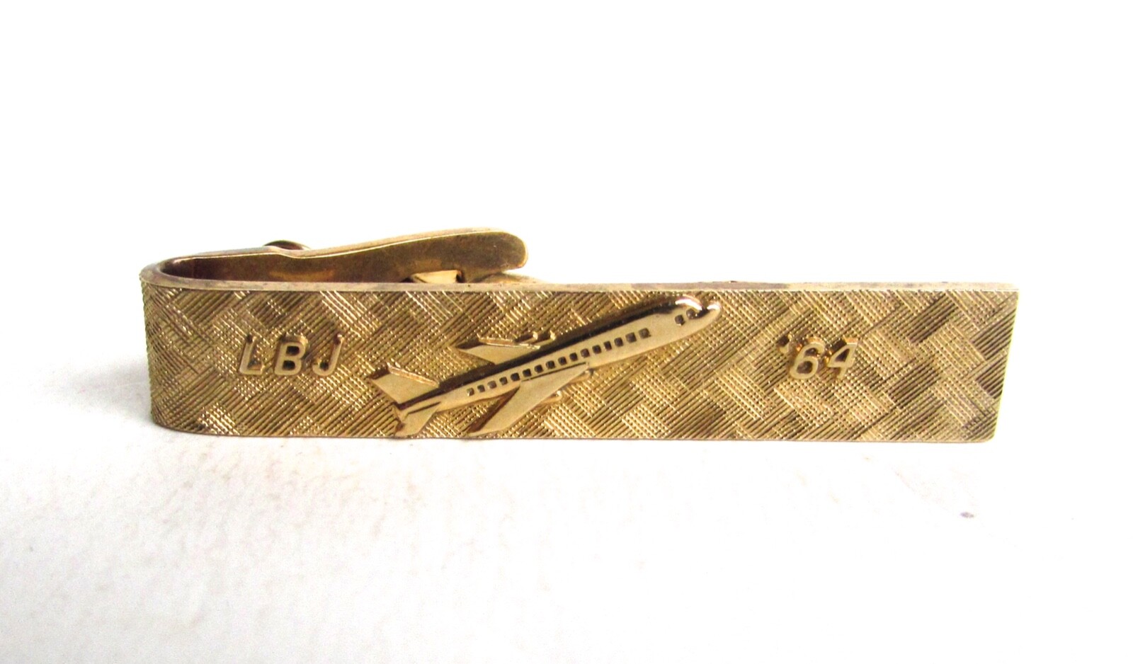 Vintage 10k Gold 1/10th PRESIDENT Lyndon B. Johnson Tie Bar Presidential 1964