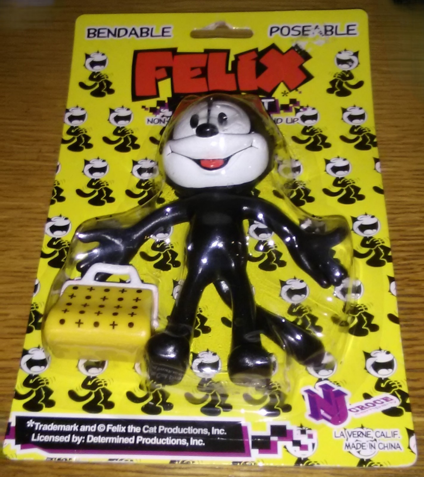 Vintage Felix The Cat Bendable Poseable Figure Magic Bag Cartoon Toy on Card
