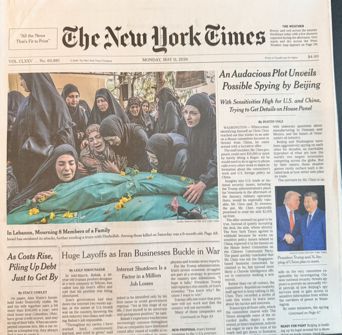 The New York Times Newspaper May 11 2026 Print Paper UNREAD Complete NYT New
