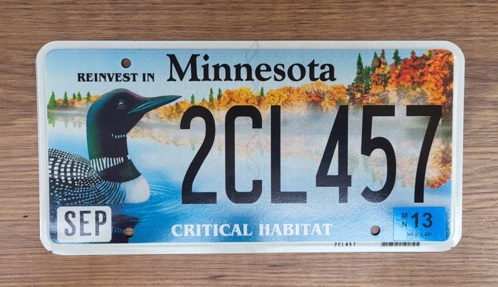 2013 Minnesota Critical Habitat LOON License Plate Tag  #2CL457 **FREE Pick Up**