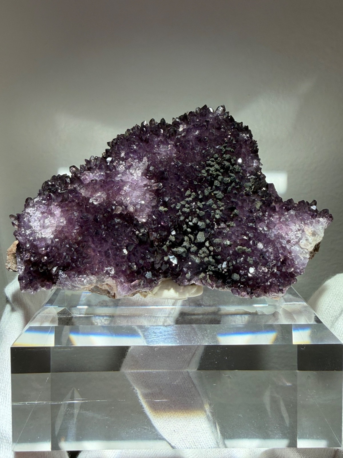 Natural Brazilian Amethyst Crystal Cluster on Acrylic Base 9cm x 5.5cm 174g