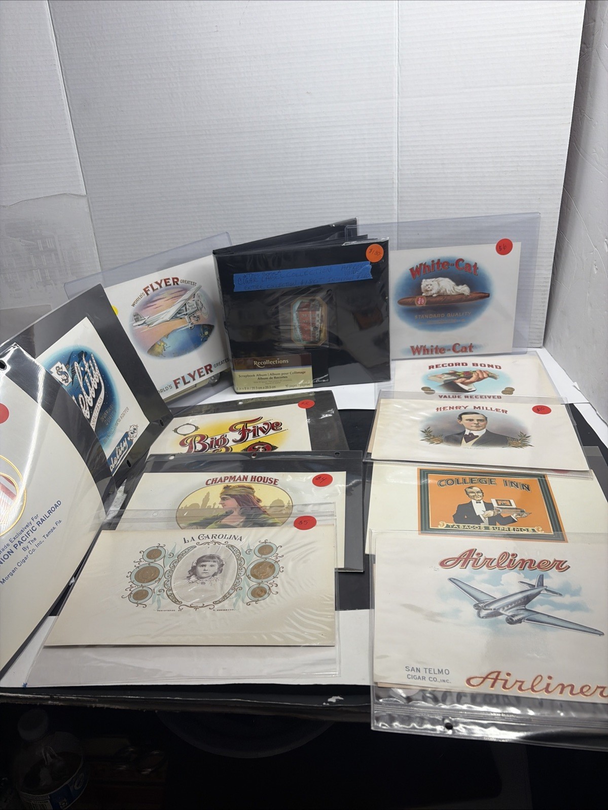 VINTAGE l CIGAR BOX Label Lot Big Five White Cat Henry M Original Lithos 1920s