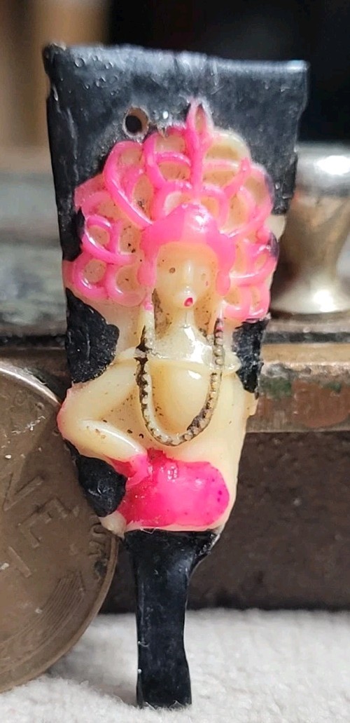 Vintage Celluloid Piece With Fancy Lady Woman charm prize jewelry Made In Japan