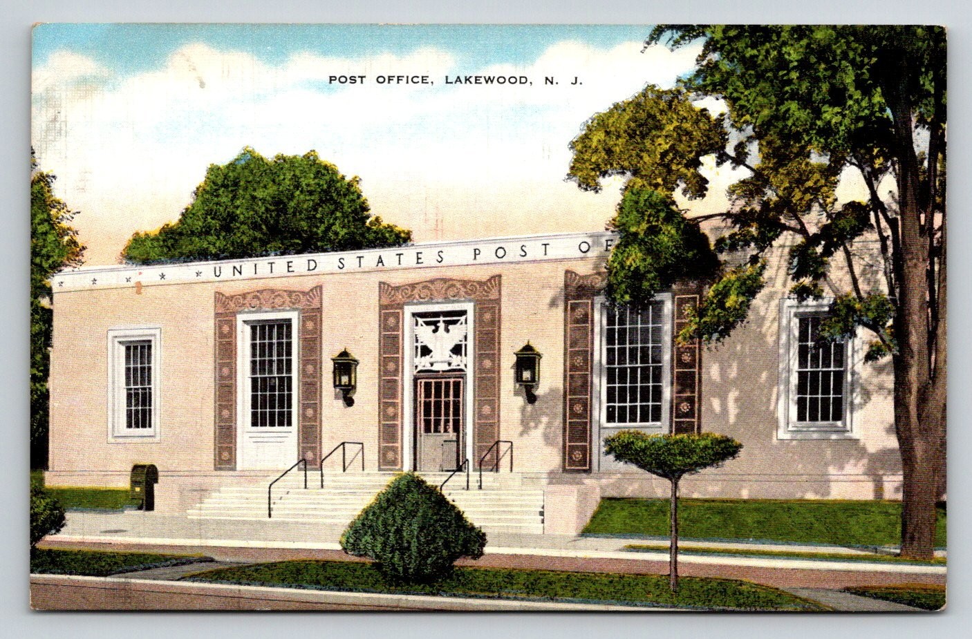 Lakewood NJ Post Office Vintage Postcard New Jersey Pine Belt Scene