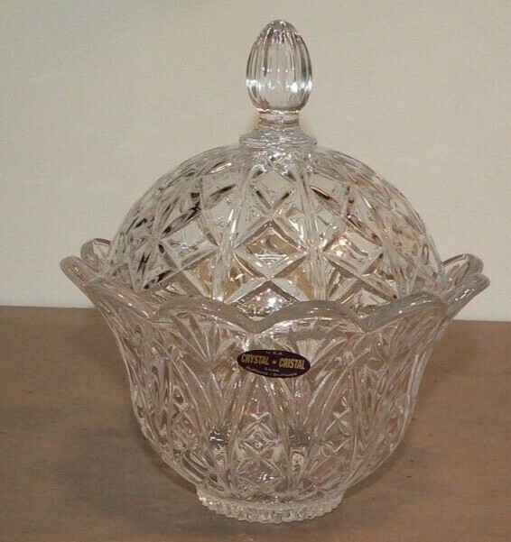 DePlomb Lead Crystal Covered Bowl Candy Dish 7.5 In Made in USA