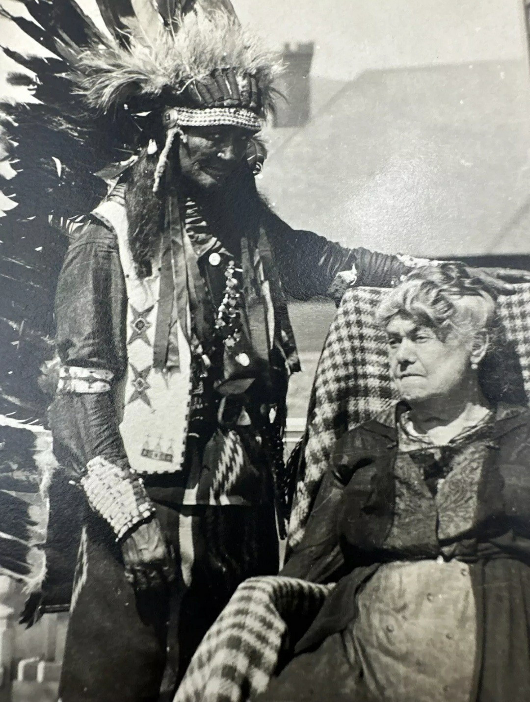 CHIEF RED WOLF AND MRS. W.F. CODY LOUISA FREDERICI BUFFALO BILLS WIFE RPPC PHOTO