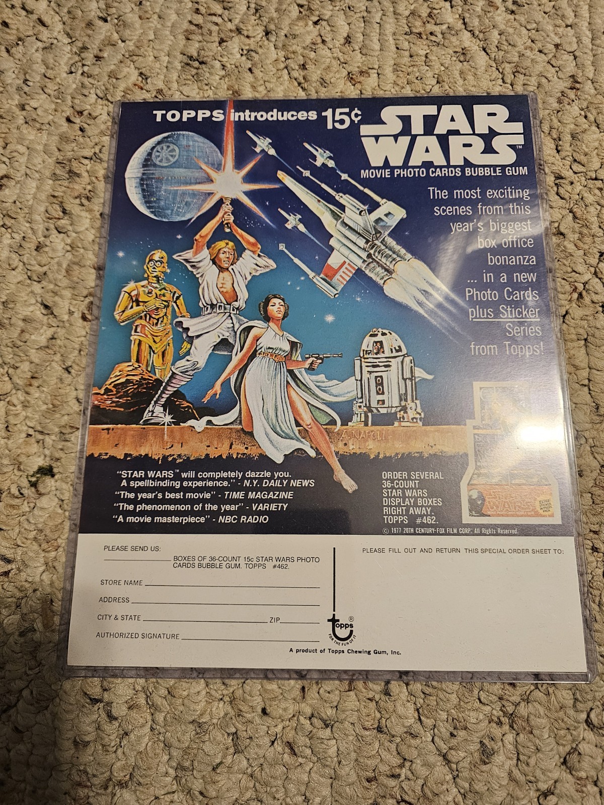 Original 1977 STAR WARS Topps Trading Cards ORDER FORM Promo Flyer Vintage 
