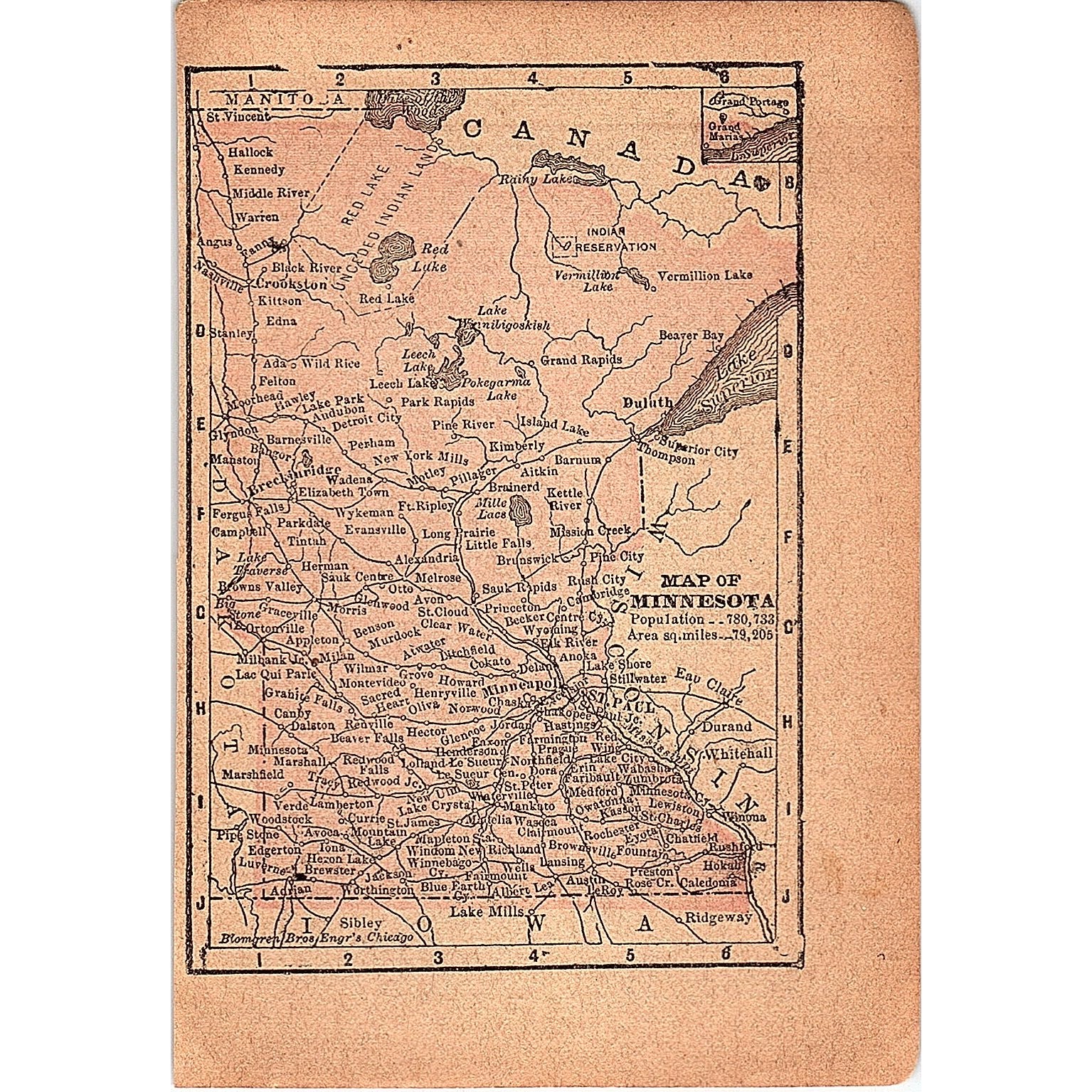 Antique 1889 Map of Minnesota 1889 Pocket Map Engraving SAG4-H4