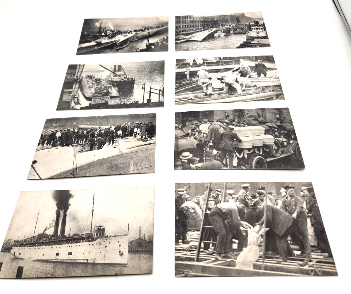 Steamer EASTLAND DISASSTER 1915 Postcards CHICAGO set of 8 Unposted Max Rigot Co