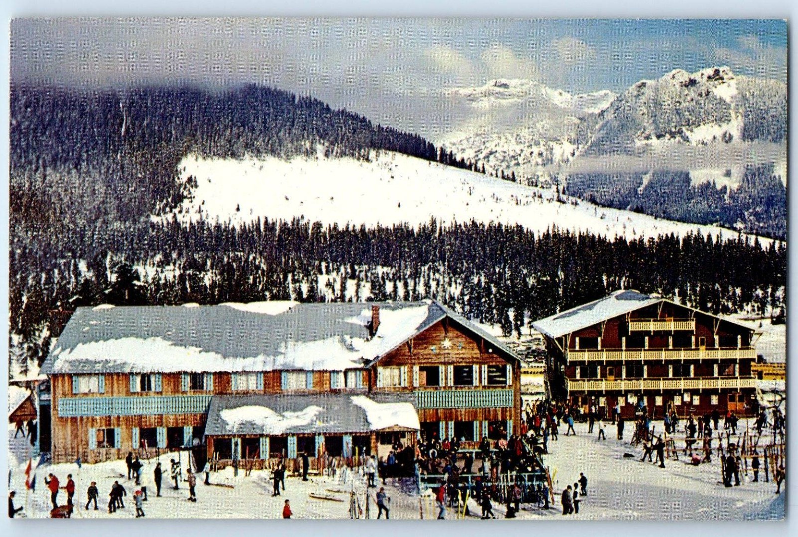 c1960 Snoqualmie Pass Washington WA Vintage Postcard Ski Acres Winter Wonderland