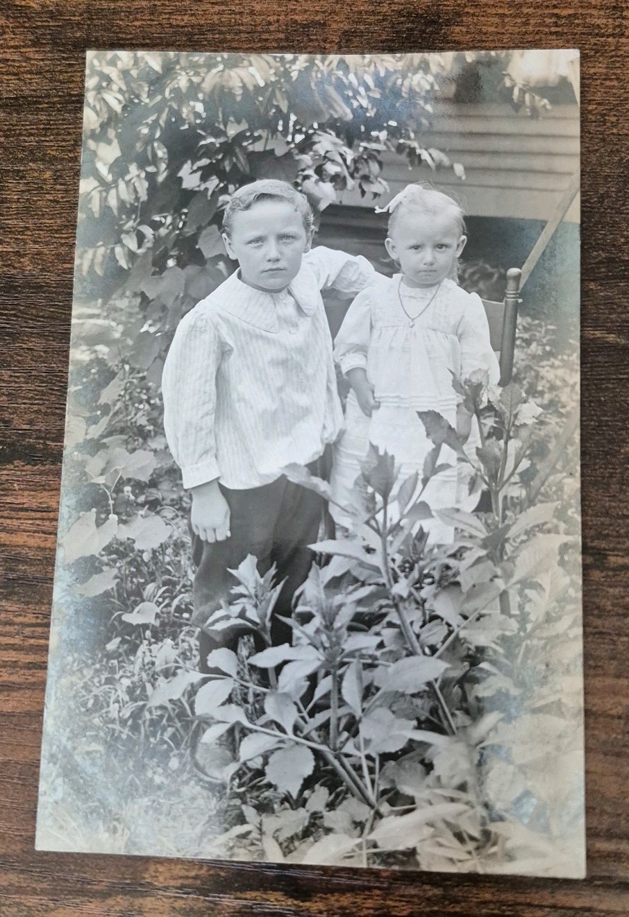 Antique RPPC Real Photo Postcard Young Children In Garden AZO c1904-1918