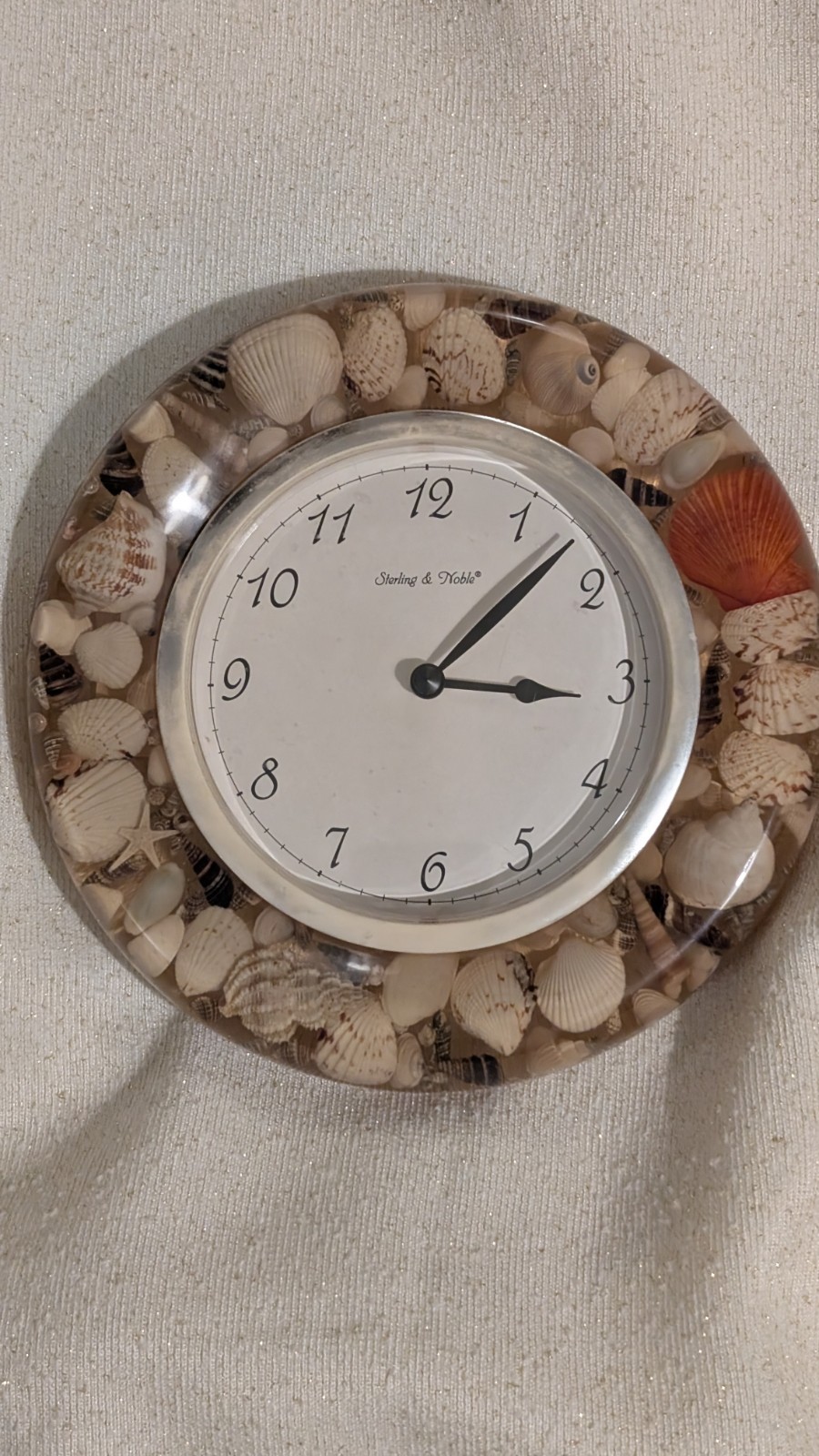 Sterling & Noble Seashell Clock Quartz Movement Battery Operated Working Great