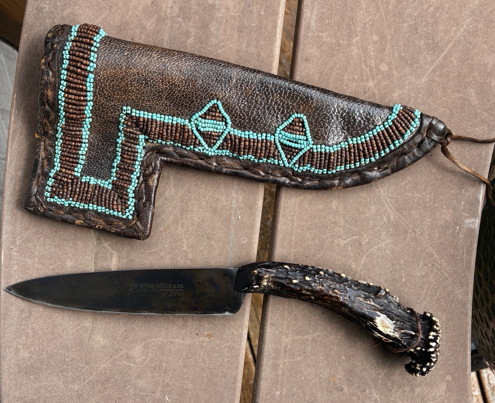 Vtg Heinr Boker & Co Solingen Alemania Arbolito Gaucho Aged Antler Handle